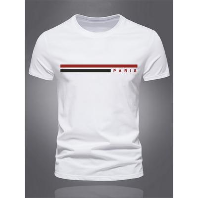 Men's  Summer Loose Size PARIS Letter Pattern Print Casual Comfortable Round Neck Short Sleeved T-shirt Top