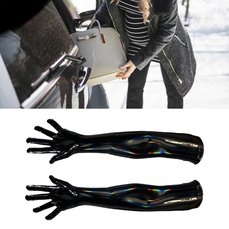 Stylowe Długie Rękawiczki ze Skóry PU dla Kobiet do Imprezowych Stylizacji Rękawiczki Czarownicy na Halloween na Wieczorne Gale i Maskarady