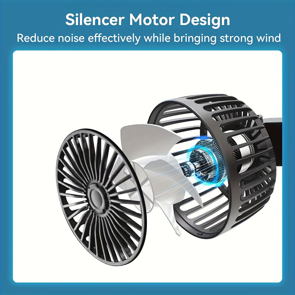 Autoventilator, Kleine Auto-Klimaanlage, Doppelkopf-Heckventilator, Starker Wind, 5 Windblätter, 360-Grad-Drehung