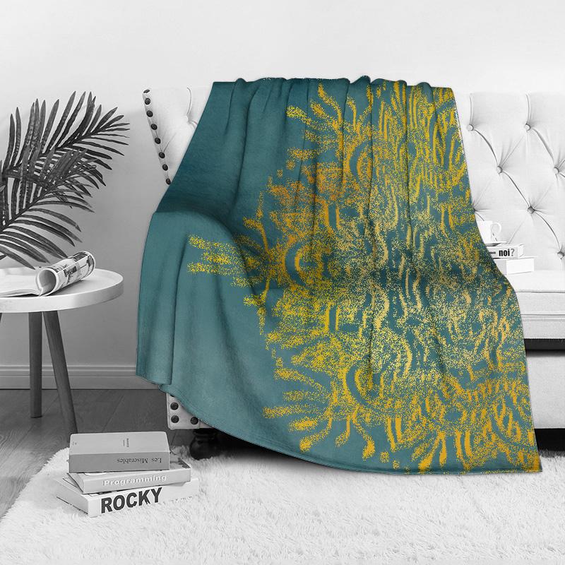 Turkish Teal Velvet Mandala Bohemian Throw Blanket Psychedelic Peacock Print Bedspread Decorative Cushion Cover