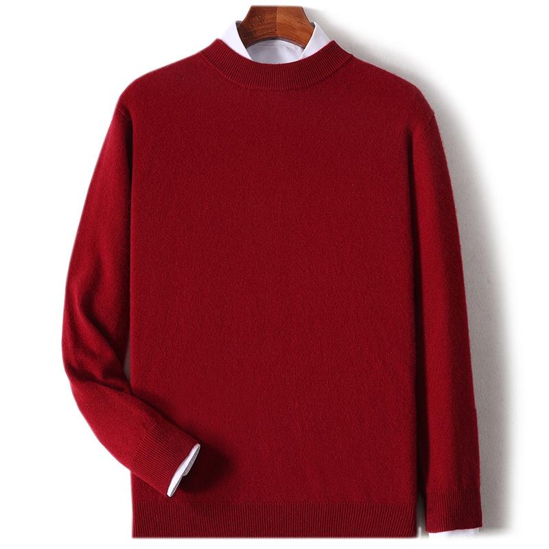 New Semi-turtleneck Cashmere Sweater Men's Thickened Sweater Solid Color Long-sleeved Wool Knitting