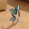 Exquisite Enamel Double Butterfly Rings Women Retro Ethnic Style ,Verse Adjustable Handdress 
