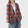 Women's Retro Plaid Hooded Cardigan Shirt