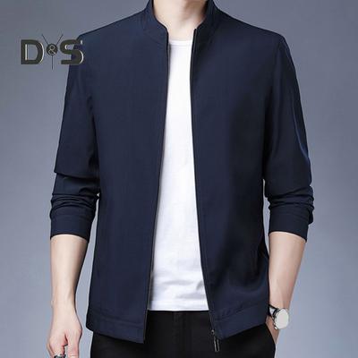 Men Spring Fall Coat Stand Collar Solid Color Long Sleeves Zipper Cardigan Slim Fit Formal Business Pockets Men Suit Jacket