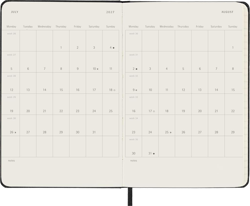 Moleskine 2027 Weekly January 12 Pocket Size x Black DHB12WN2Y27 Diary, Start, Months, (9cm 14cm), Hardcover,