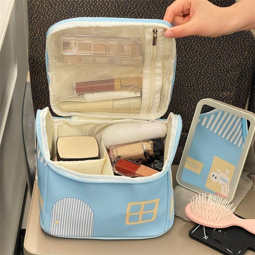 Cartoon House Shape Cosmetic Bag Pu Skincare Storage Bag Wash Bag Handheld Makeup Bag  Travel
