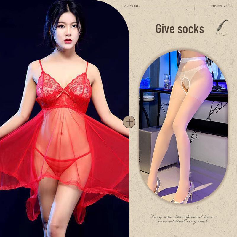 Damska Seksowna Bielizna z Siateczki i Koronki - Przezroczysta Koszula Nocna Plus Size na Wszystkie Sezony