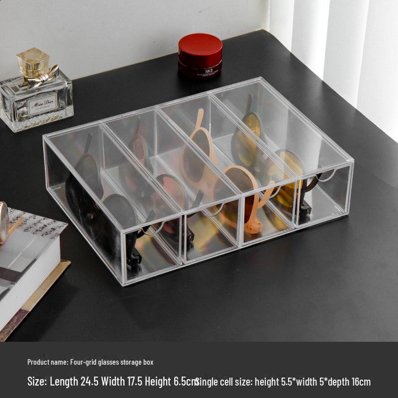 Acrylic Transparent 4-Layer Sunglasses & Contact Lens Display Stand - Dustproof Storage Box