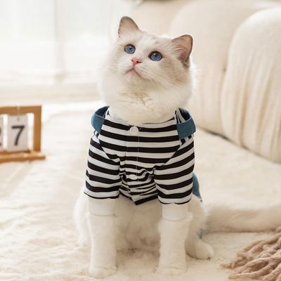Cat Clothes Autumn and Winter Thin Adult Cat Kitten Anti-hair Loss Thermal Overalls Striped Dog Pet Four-legged Clothes