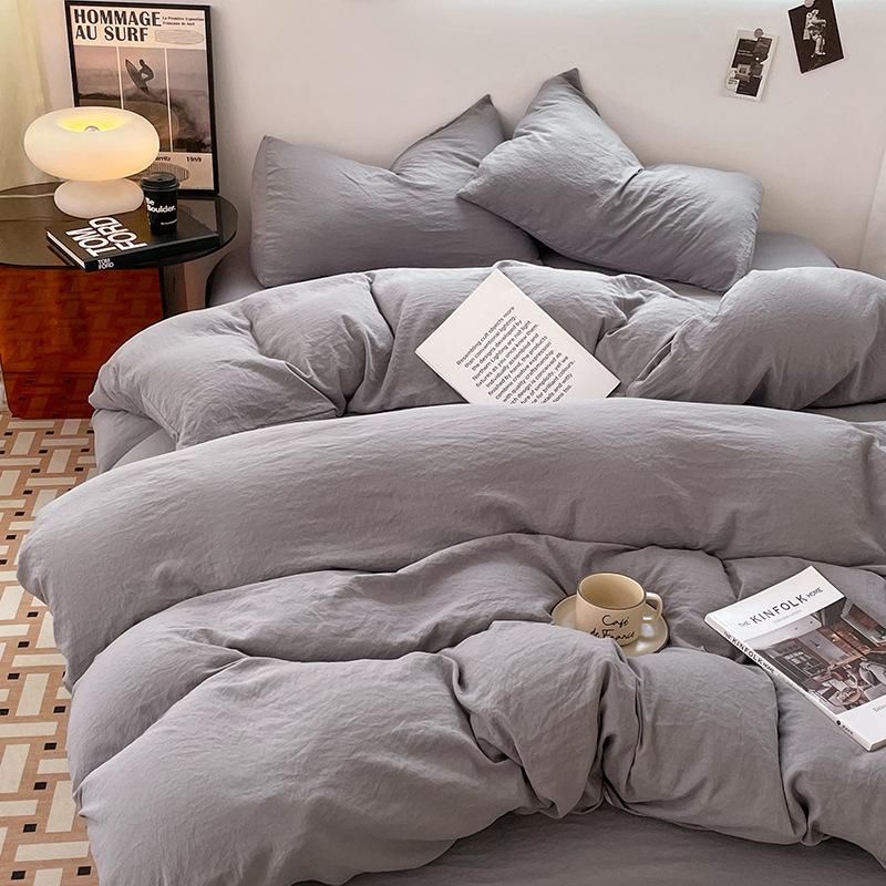 Four-piece Set for Sleeping Naked On Winter Bed, Washed Cotton Sheets, Quilt Cover, Fitted Sheet, Three-piece Set for College Dormitory