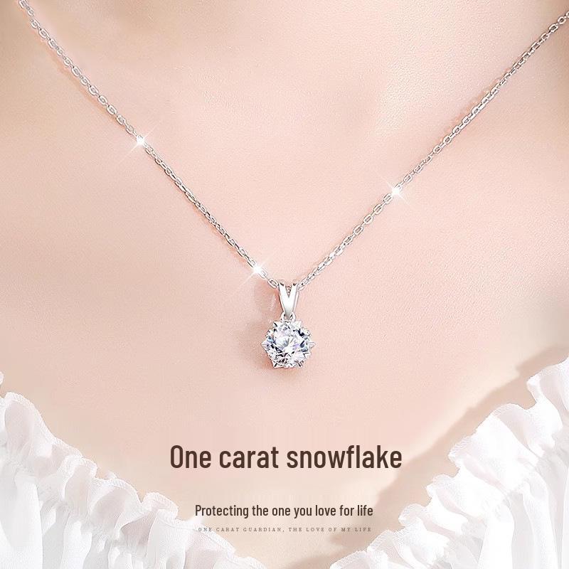 

One Carat Snowflake S925 Sterling Silver Zircon Pendant Necklace - Elegant Christmas Gift for Women S925 Silver платиновий