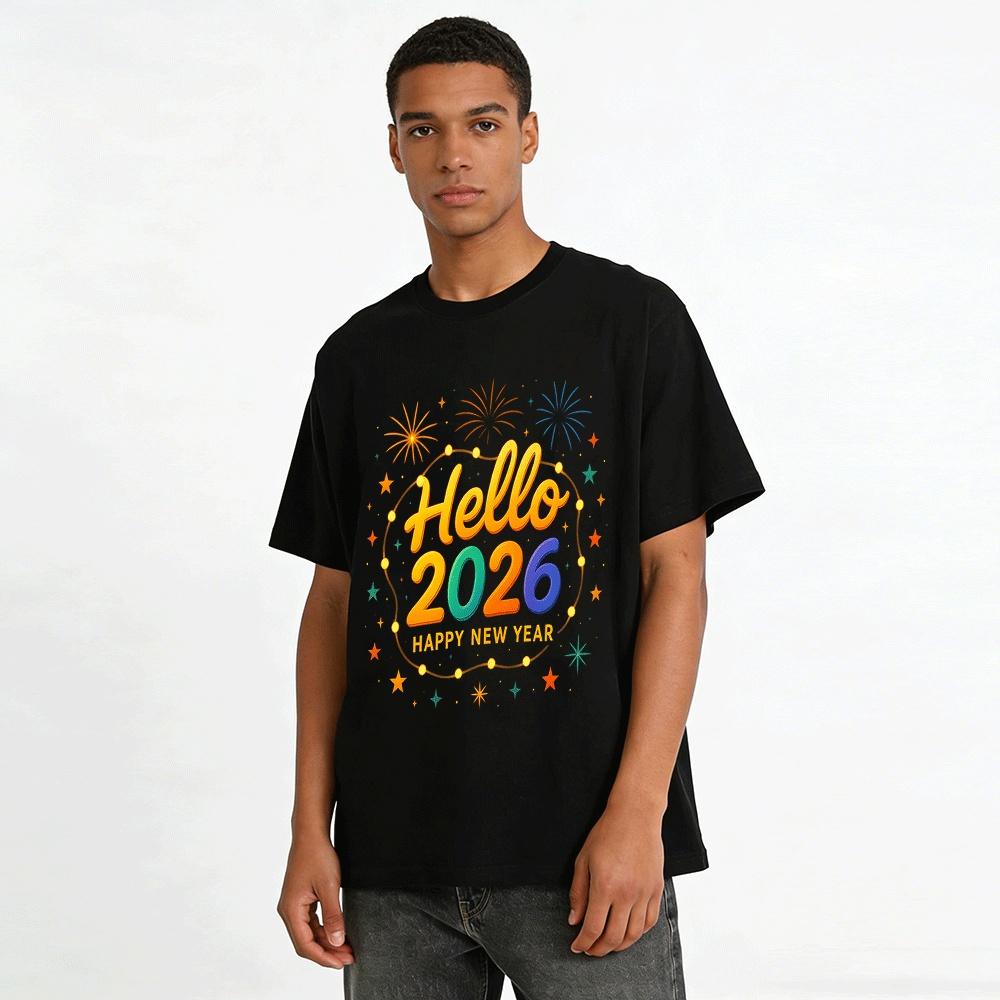 Celebrate 2026 Colorful Floral Print Casual Holiday Party T-Shirt Pure Cotton T-shirt