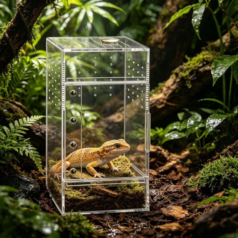 Kleine Reptilien Zuchtbox Transparenter Acrylkäfig Lebensraum Zuchtbox Kleiner Glasbehälter Behälter Springspinnen