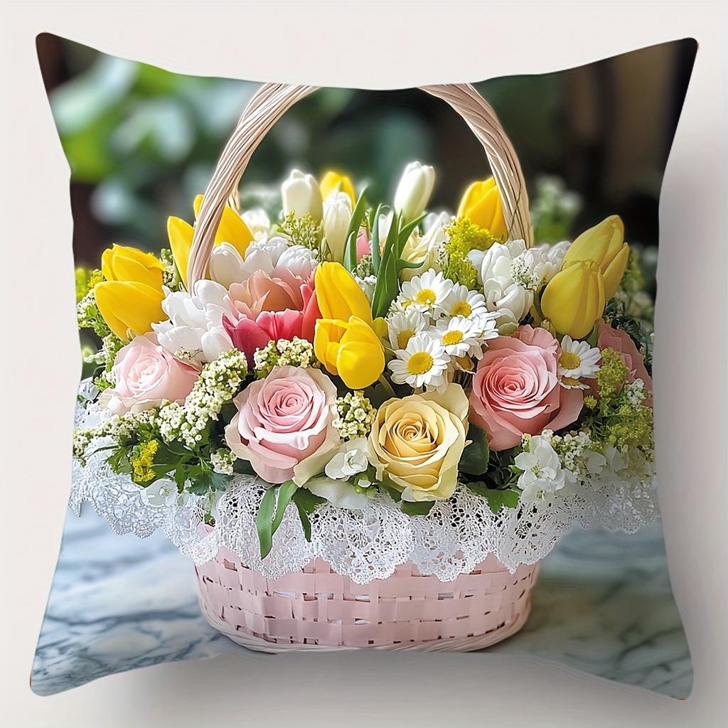 Colorful Flower Bouquet Patterned Cushion for Home Polyester pillowcase, sofa decorative cushion cov Headboard Pillow