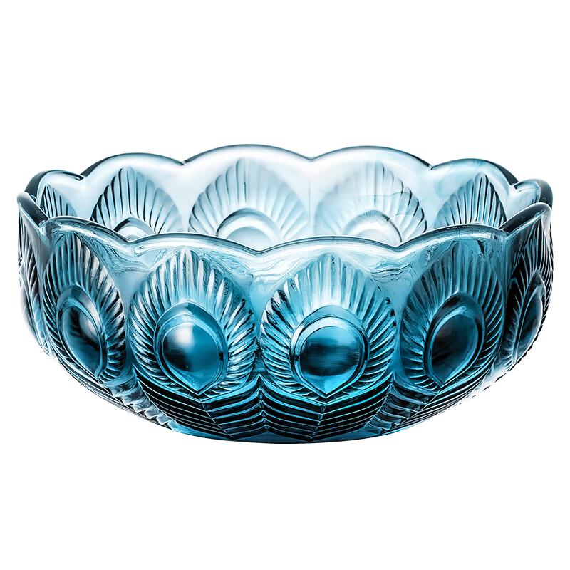 LOVWISH Blue Peacock Large Glass Salad Bowl