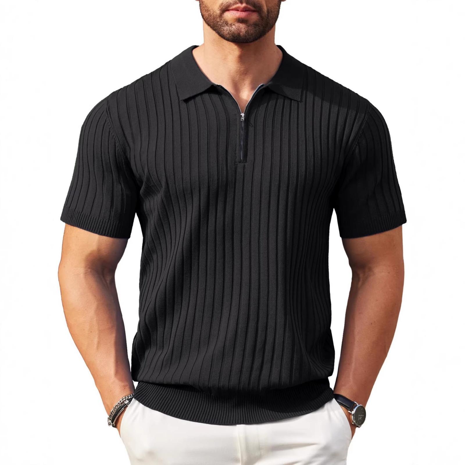 

Fashionable Men s Short-sleeved Shirt, Color, Stylish Casual Trendy Zipper Design Knitwear XL чорний