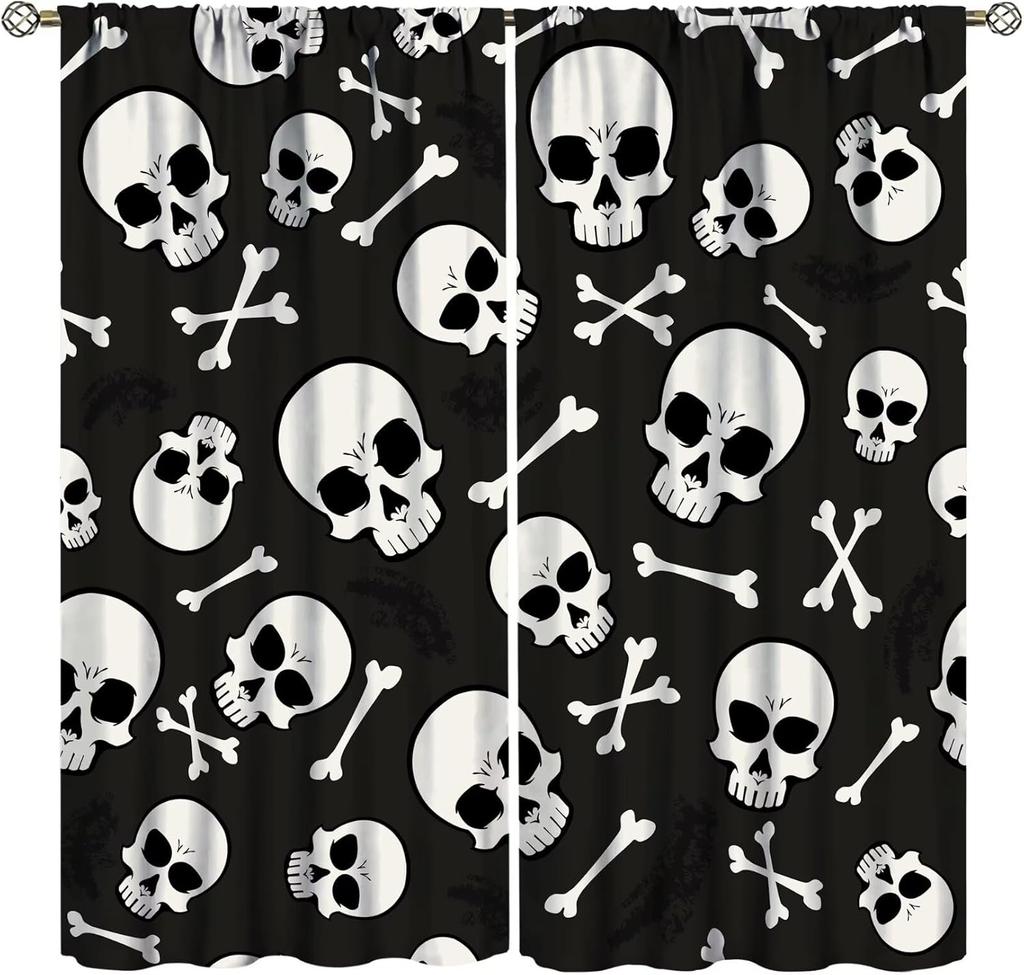 Vintage Skull Curtains Rose Flowers Wildflowers Halloween Theme Scary Curtain Bedroom Living Room Home With Rod Pocket Polyester Ideal For Sitting