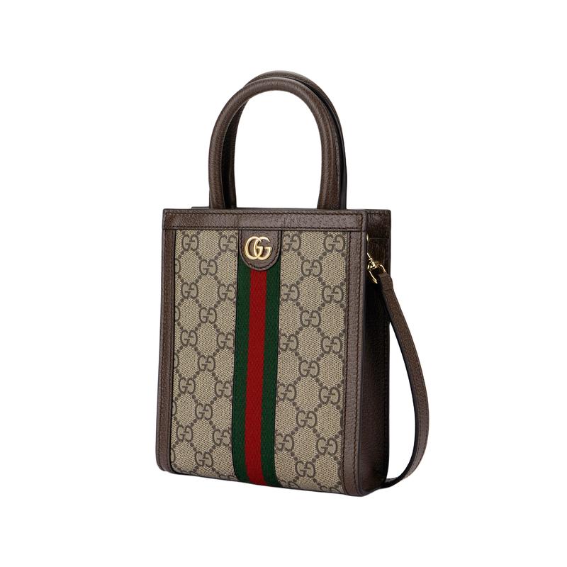 Gucci Ophidia Removable and Adjustable Shoulder Strap Canvas and Leather Handbag Super Mini Women's Beige and Ebony