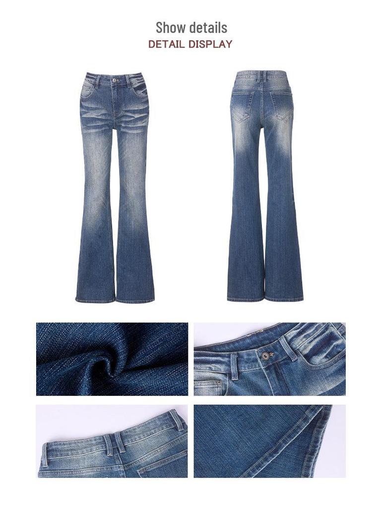 2025 Autumn/Winter Slimming Dark Blue-Gray Micro-Flared Jeans for Tall Women with Versatile Pattern