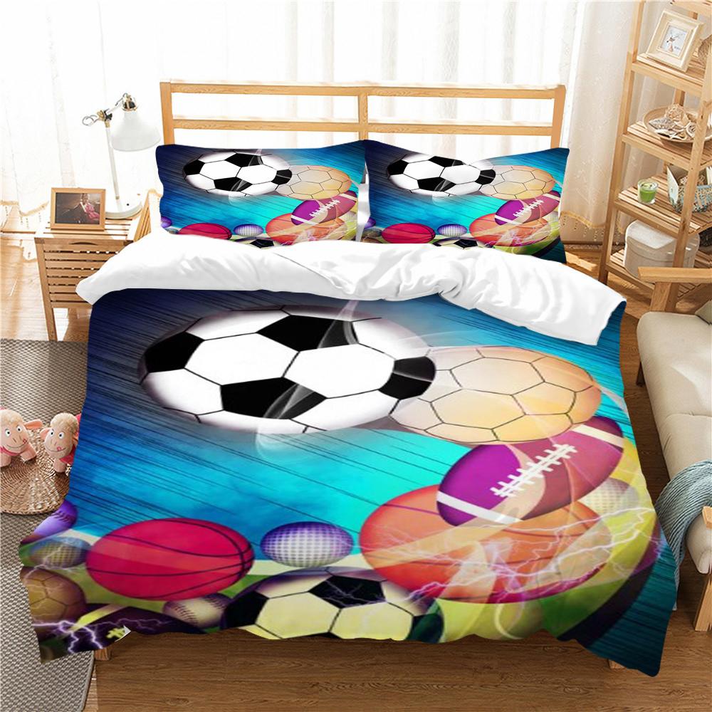 Bettwäsche-Set, 2/3-teilig, Bettbezug, 3D-Fußballdruck, Heimbettwäsche, Polyester-Mikrofaser, waschbar, für Schlafzimmer