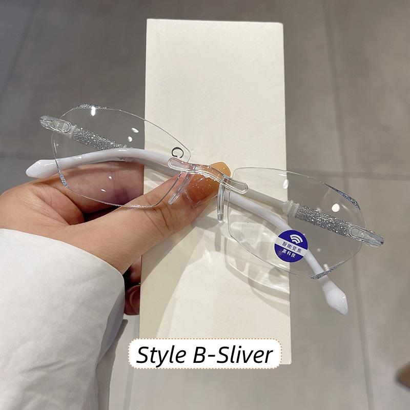 Women's Trendy Rimless Reading Glasses Unisex HD Lens Diamond Cut Presbyopia Eyeglasses Finished Far Sight Eyewear +1.0 To +4.0