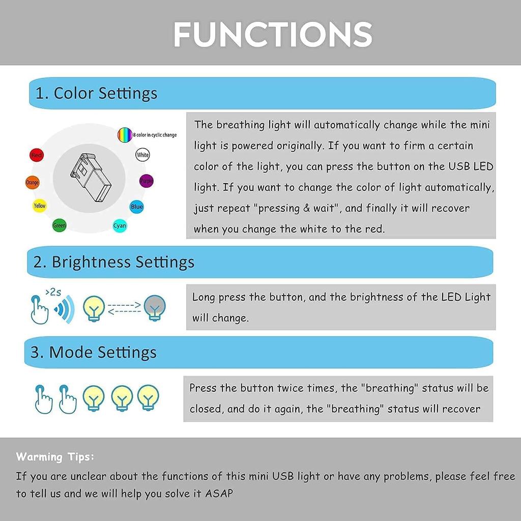 2-pack Mini USB Type C LED RGB Light Brightness Adjustable 8 Color Changeable Atmosphere Smart Type-C Night Lampfor Car Laptop Keyboard