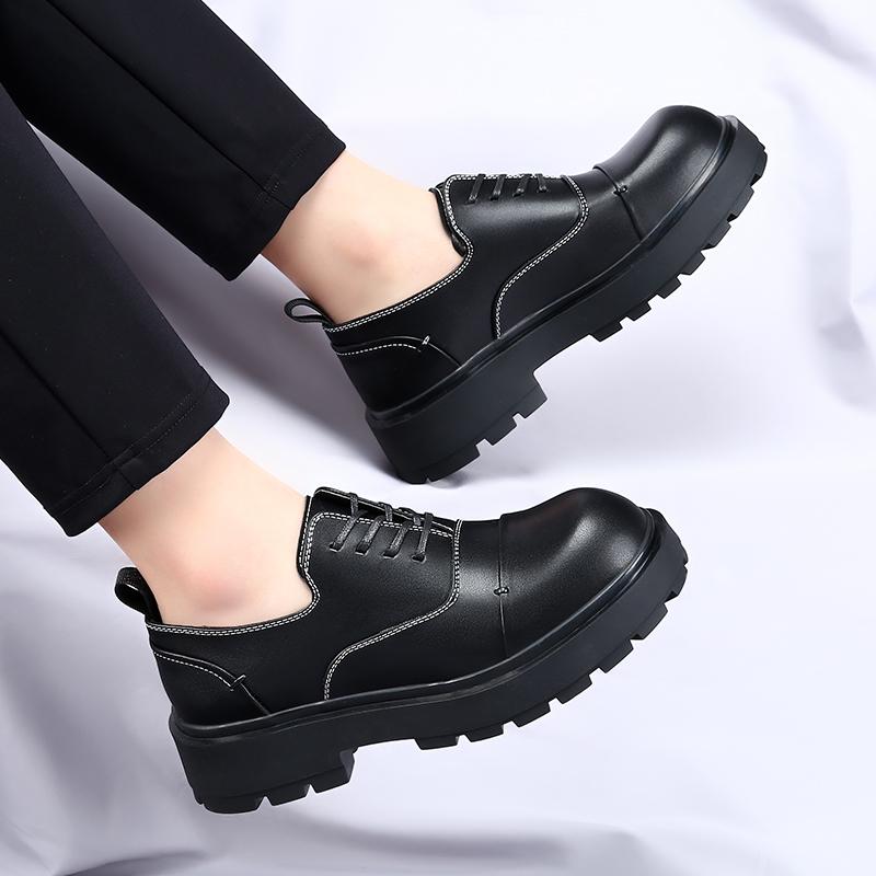 Nowa Moda Skórzane Męskie Buty Casual Oddychające Biznesowe Sznurowane Minimalizm Gruba Podeszwa Męskie Buty Podwyższające Wzrost Buty do Chodzenia
