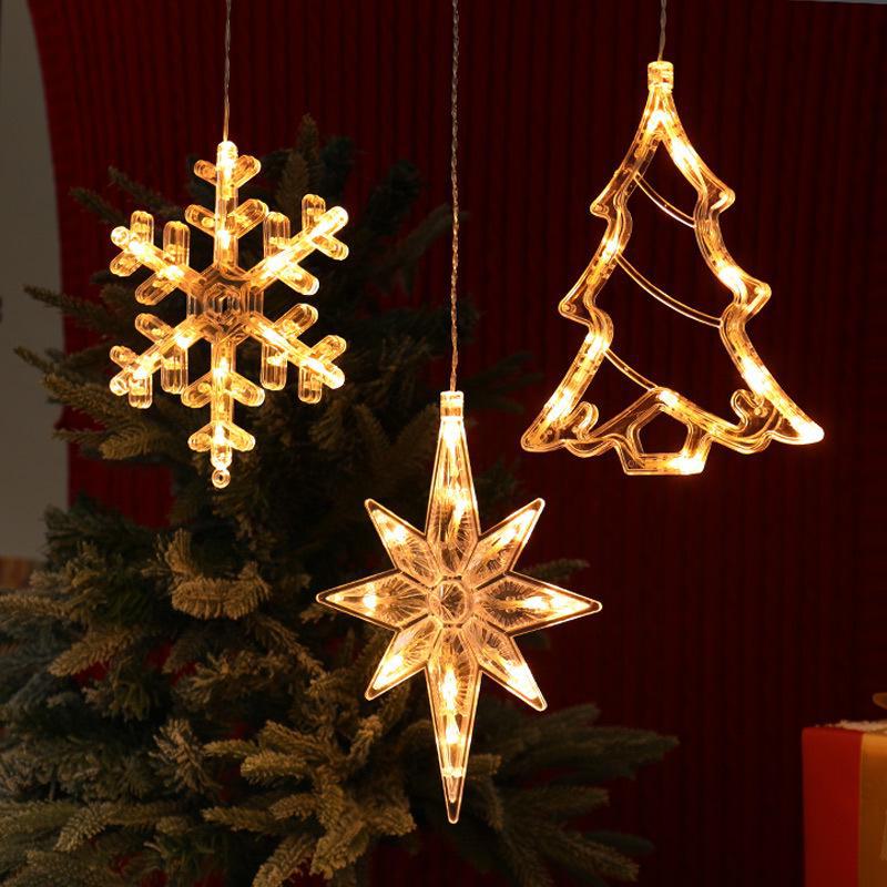 LED Christmas Decoration Suction Cup Lights: Tree, Bell, Snowman, Reindeer, Snowflake, Star, Heart Lantern.