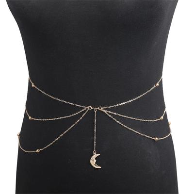 Simple Boho Moon Chain Waist Belt Sexy Lingerie Women Rhinestone Belly Body Jewelry Bikini Summer Accessories