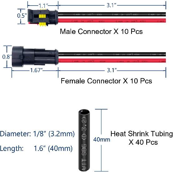 10 Kit 16 AWG 2 Pin Connector Car Waterproof Wire Connectors 2 Pin Automotive Electrical Connectors Quick Disconnect 2 Way Wire Terminal Connector