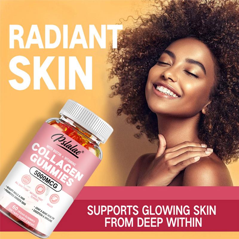 Pslalae 5000mcg Collagen Gummies - Biotin + Vitamin C - Hair, Skin, and Nail Health