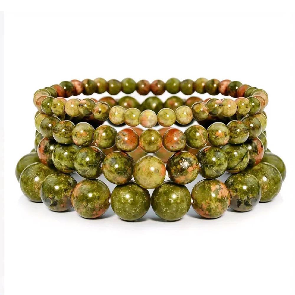 Natural Unaki Stone 4/6/8/10/12mm Red Green Beads 15"Strand Smooth Loose Spacer Beads for Jewelry Making DIY Bracelets Accessories