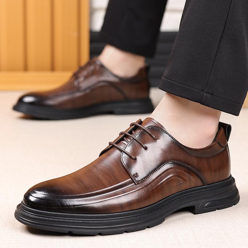 High End Brand Men's Genuine Leather Casual Shoes Thick Soled Wear-resistant Office Business Dress Shoes Men's Work Shoes