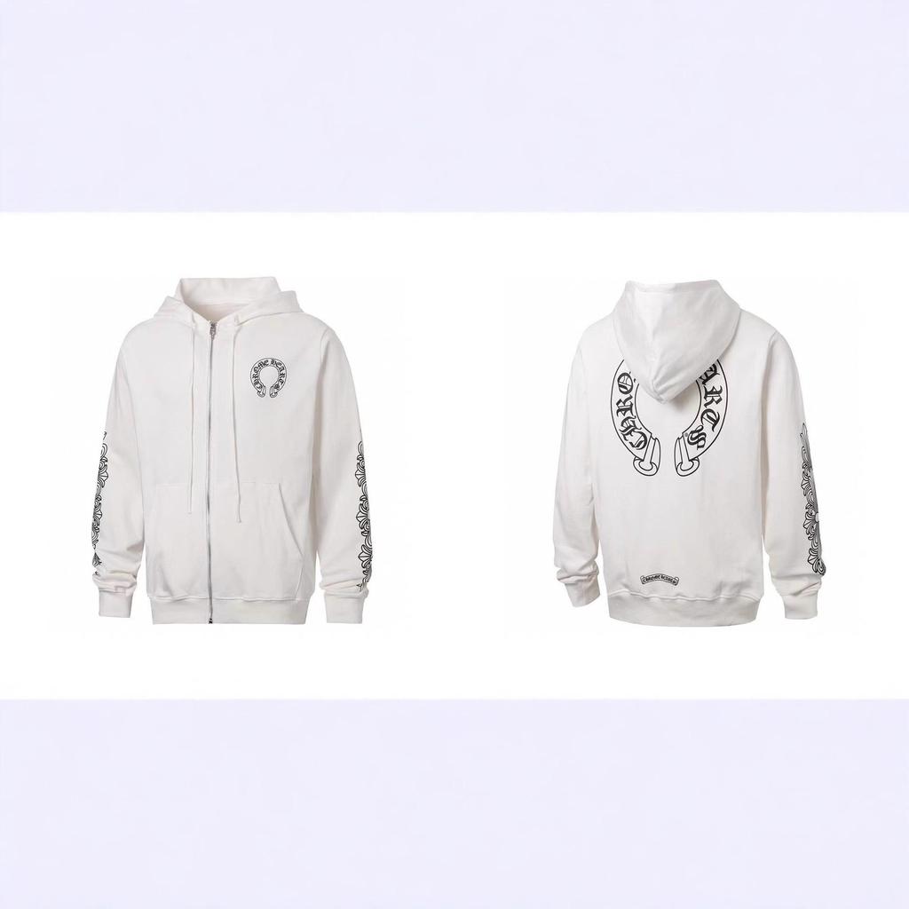 Trendy Chrome Sanskrit Cross Print Zipper Hooded Sweatshirt