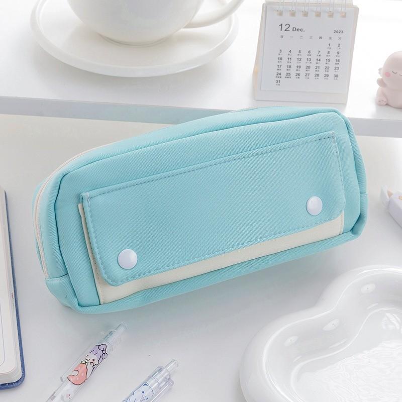 Pencil Case For Students With Large Capacity Dual Zipper Storage In Polyester Fabric