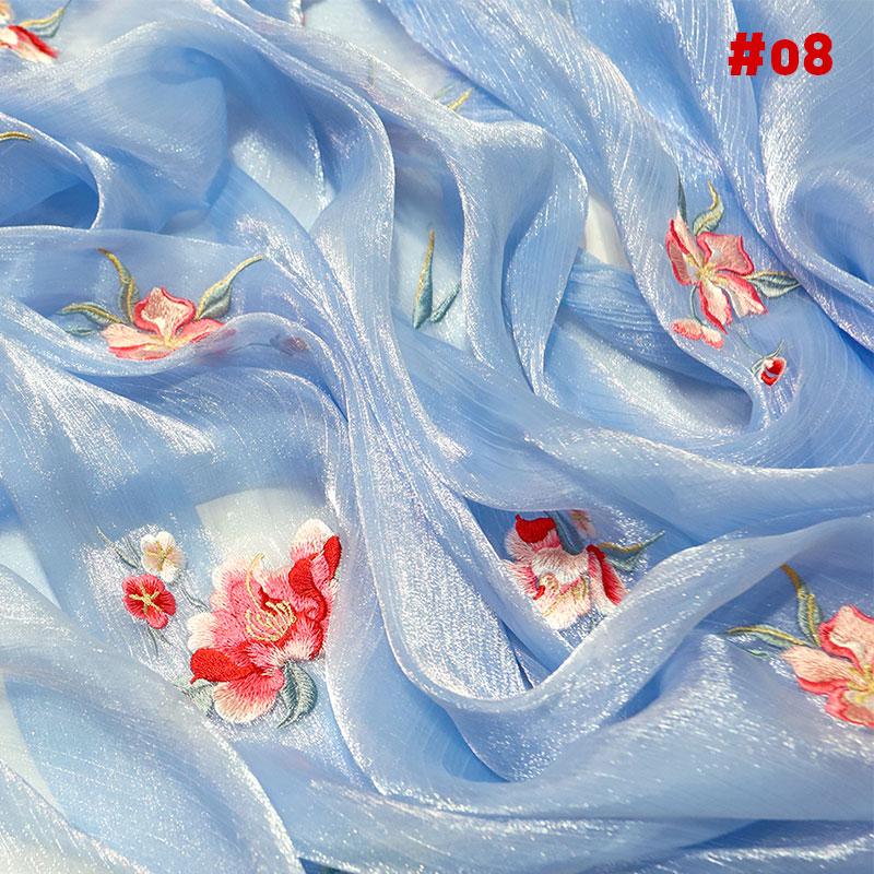 1M Chinese Ancient Style Embroidered Willow Leaf Fabric For Diy Sewing Hanfu Guofeng Dress Peony Embroidery Designer Fabric