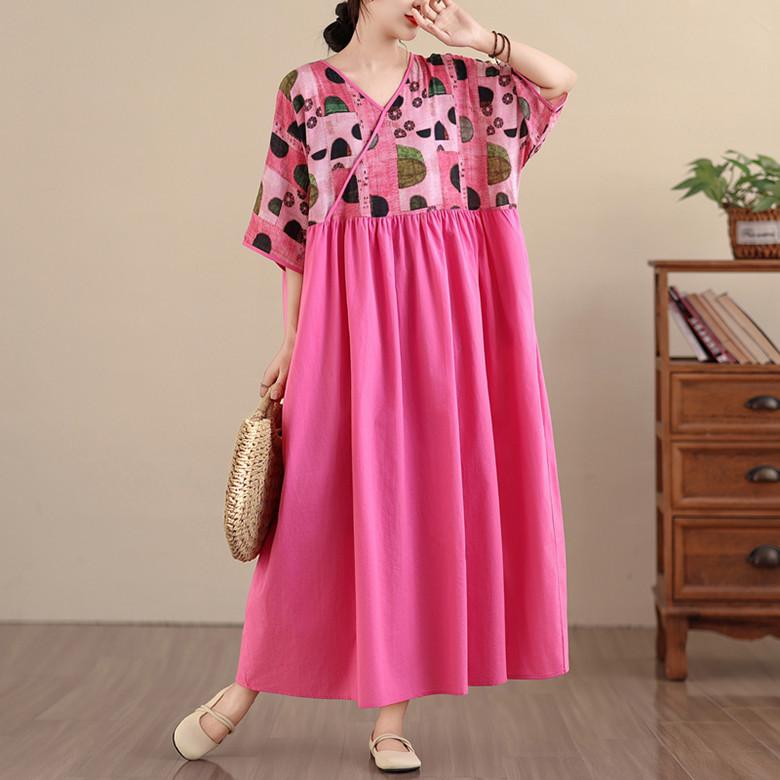DIMANAF New 2026 Women Plus Size Summer Beach Lady Long Dress Loose Oversize Maxi Floral Print Fashion