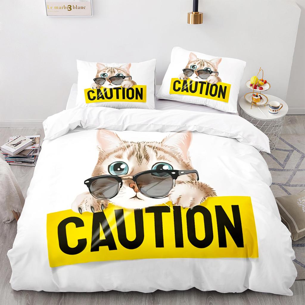 3D Three-Piece Kitten Quilt Cover Size Three-Piece Set