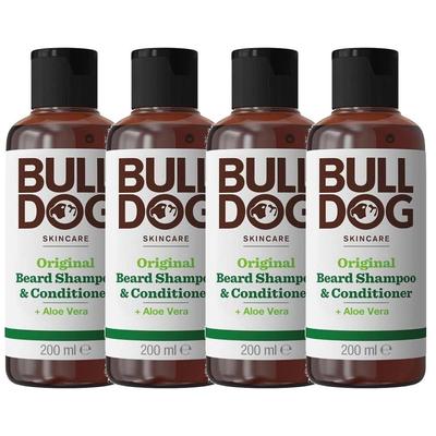 Bulldog Original 2-in-1 Shampoo e Balsamo per Barba Detergente, 4 confezioni, 200ml