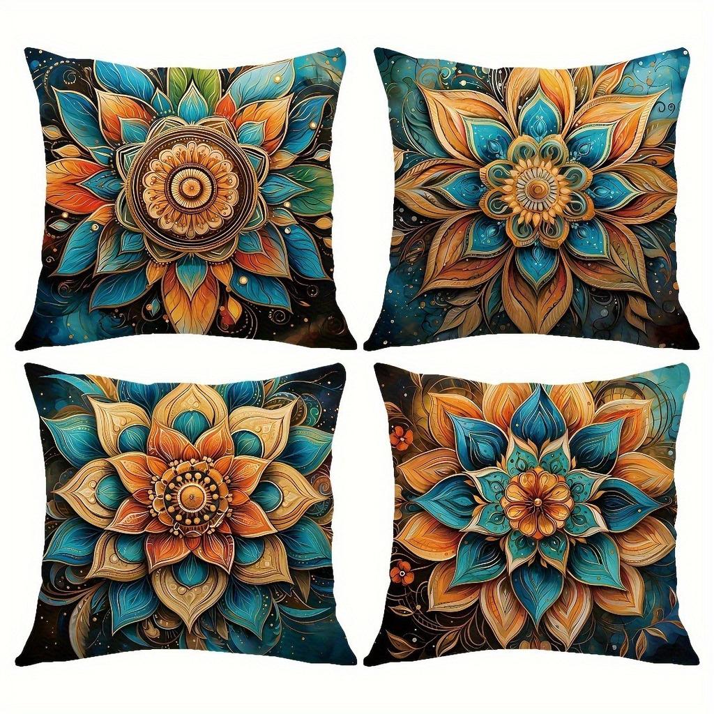 Colorful Mandala Patterned Throw Pillow Covers Pattern Cushion Cover Suitable For Sofa Bedroom Car Pillow Cover