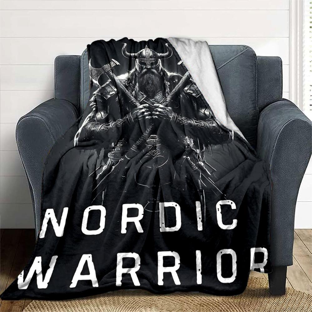 1pc Nordic Warrior Throw Blanket Soft Flannel, Cozy All Season Polyester Perfect for Home, Office