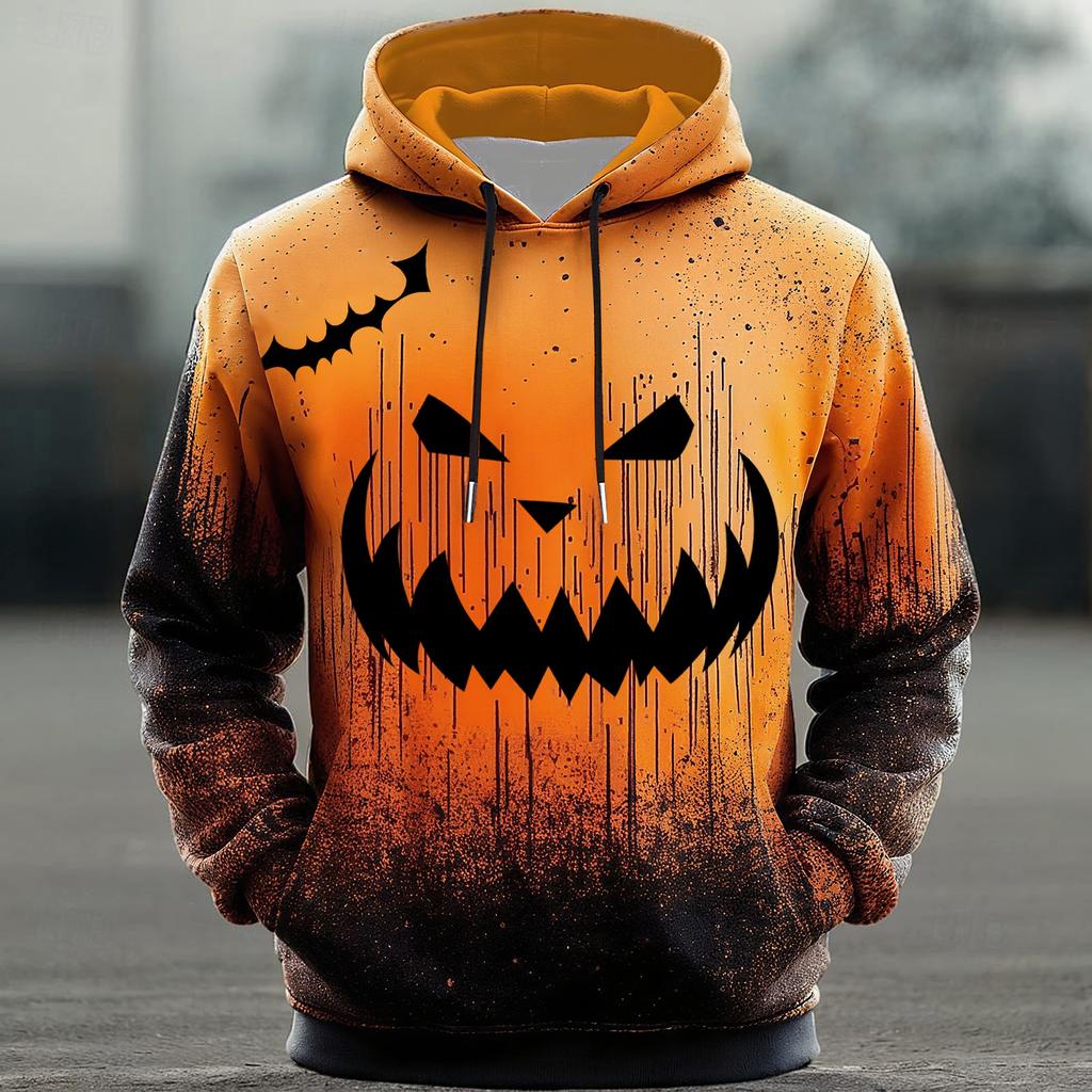 Men's Halloween Hoodie Funny Pumpkin Face Hoodie Scary Long Sleeve Top