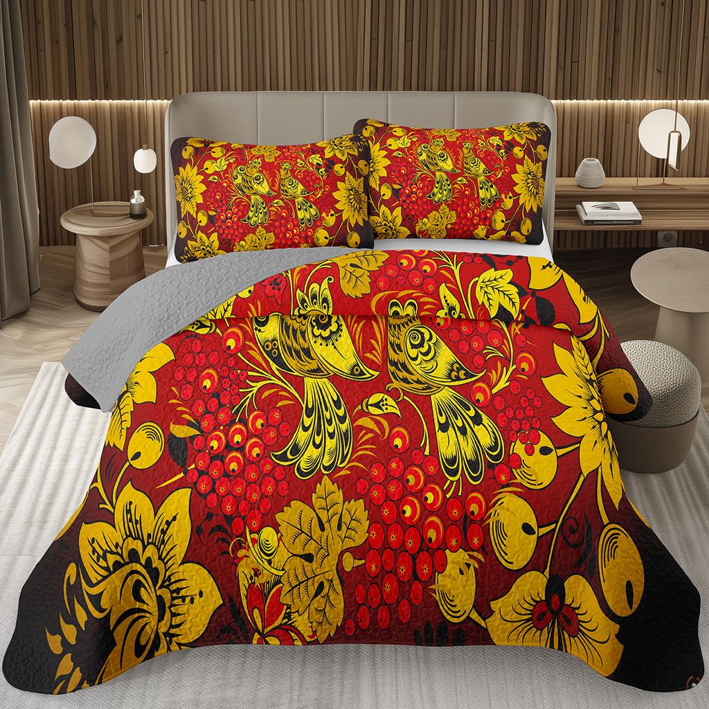 Boho Floral Bedspread Queen/Twin Luxury European Damask Paisley Pattern - Classic & Gorgeous Coverlet Reversible Grey Quilt Set