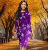 Long Sleeve Waist Tight Office Slim Fit Hexagonal Snowflake Printing Elegant Bodycon Dress