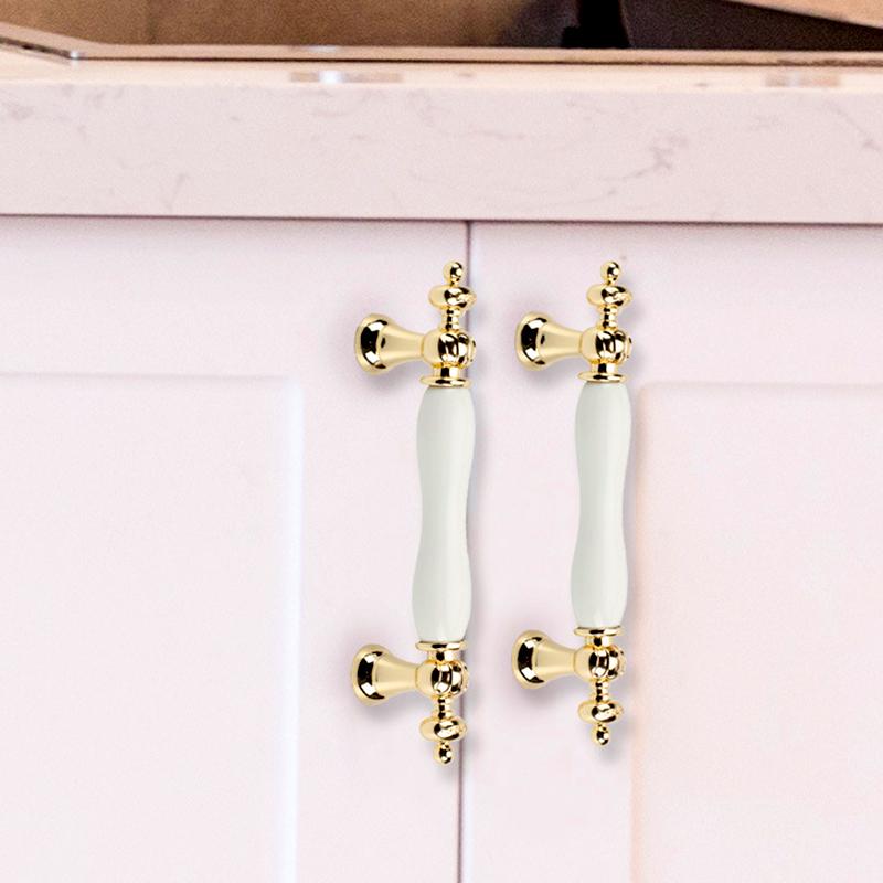 1 st Möbelhandtag Minimalistiska Lådhandtag Guld Elfenbensvit Keramik Garderobsdörrhandtag Zinklegering Skåpknopp