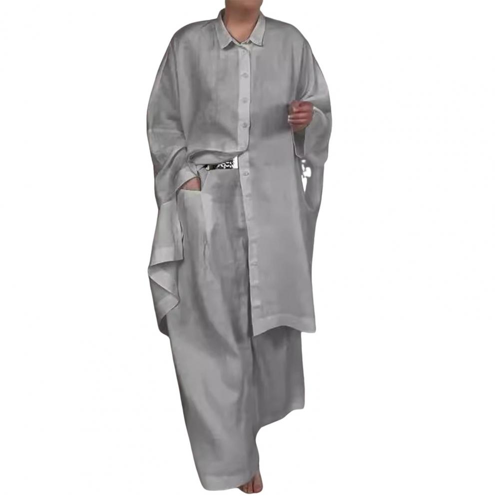 Women Suit Elegant Women's Shirt Pants Set with Lapel Button-down Blouse Elastic Waist Trousers Stylish Ol Commuting for Fall