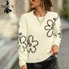Damesmode Casual Herfst Winter Bloemenpatroon Print Lange Mouw O-Hals Truien
