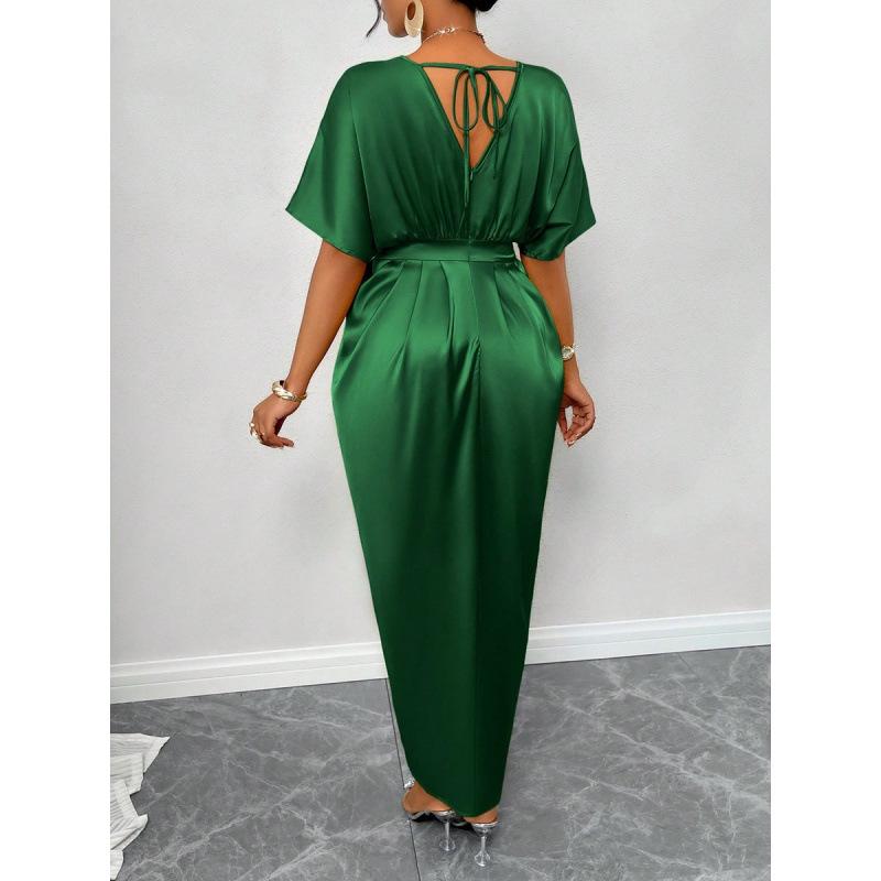 Women's early autumn new satin dress European and American ball dress satin waist dress