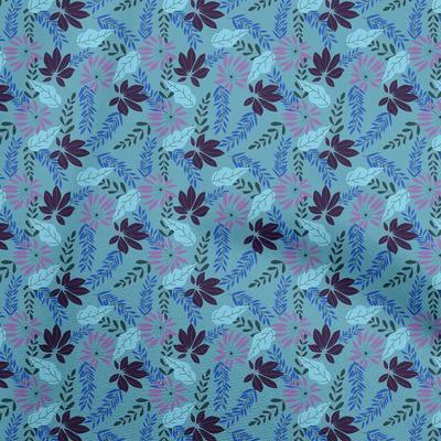 Cotton Poplin Blue Fabric Tropical Leaf Craft Projects Decor Fabric Printed By The Yard 42 Inch