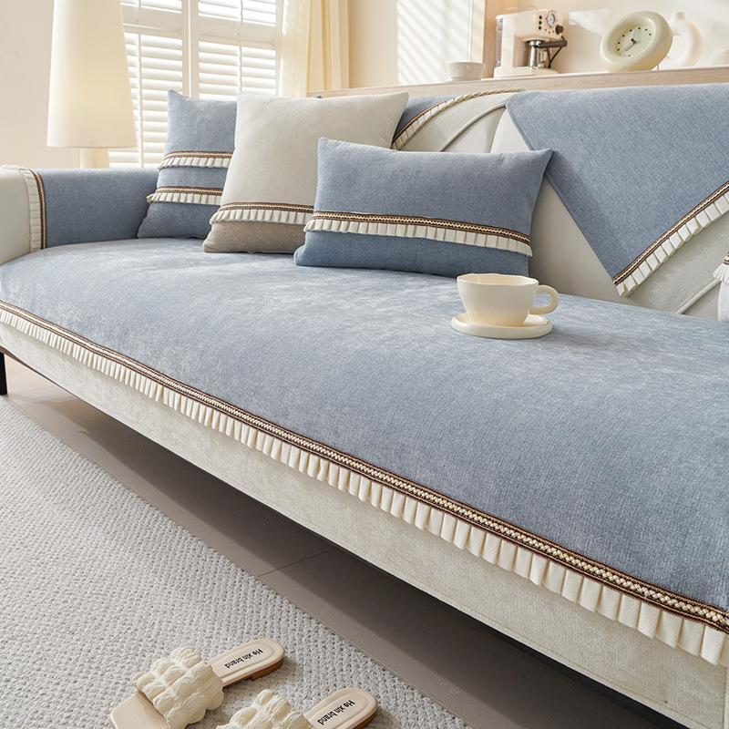 Chenille Sofa Cushion Non-Slip Four Seasons Universal Ribbon Stitching Sofa Cover Backrest Towel